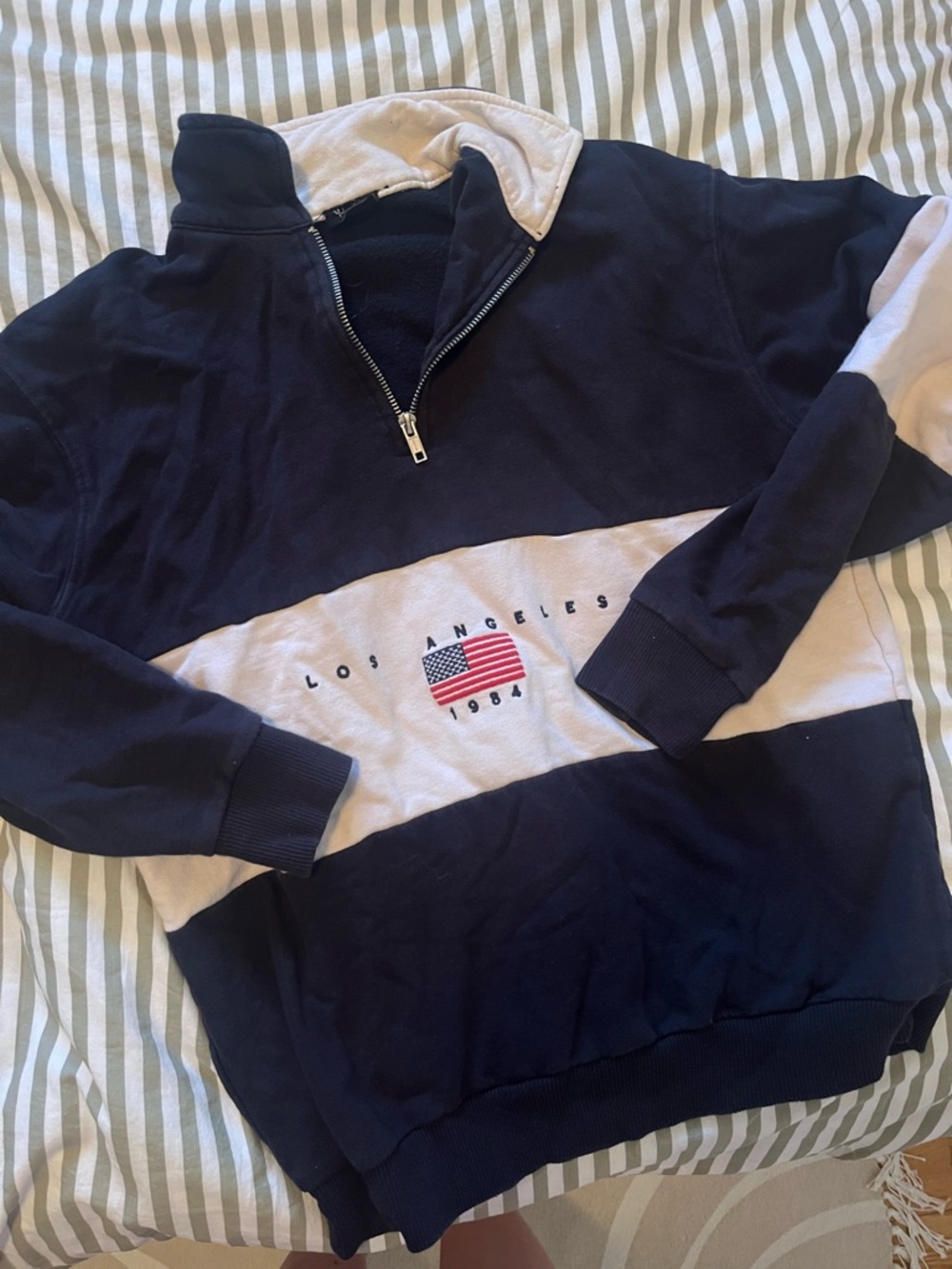 Brandy Melville John Galt Navy and White Half-Zip Pullover Sweatshirt